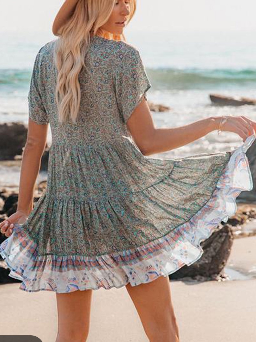 ❤️ Vici Boho Paisley Border Print Mini Peasant Mini Dress - Picture 2 of 8